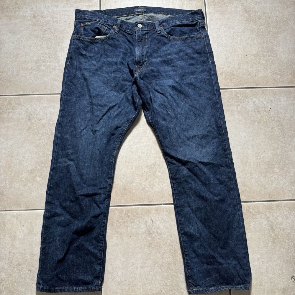 Polo Ralph Lauren Mens 36x30 Hampton Relaxed Straight Jeans Dark Wash Blue Denim
